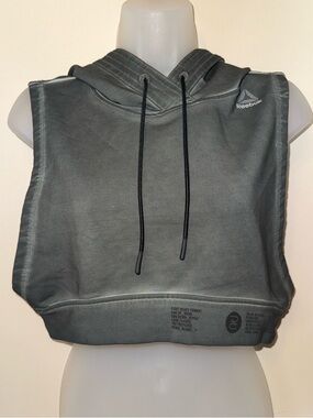 Reebok Gray Cropped Hooded Tank with Black Drawstrings
